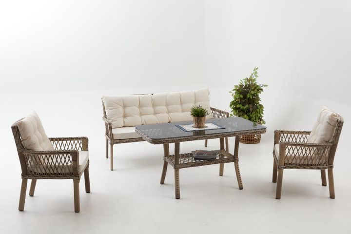 Pirus Rattan 3+1+1 Tuinloungeset, Beige
