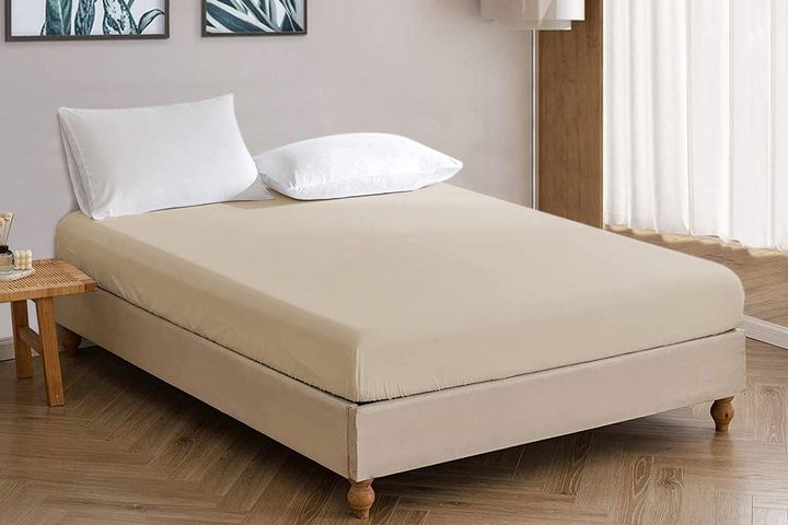 Evlen Home Tweepersoonshoeslaken Met Elastiek, 100% Katoen, Beige, 160X200 Cm Hotel Laken