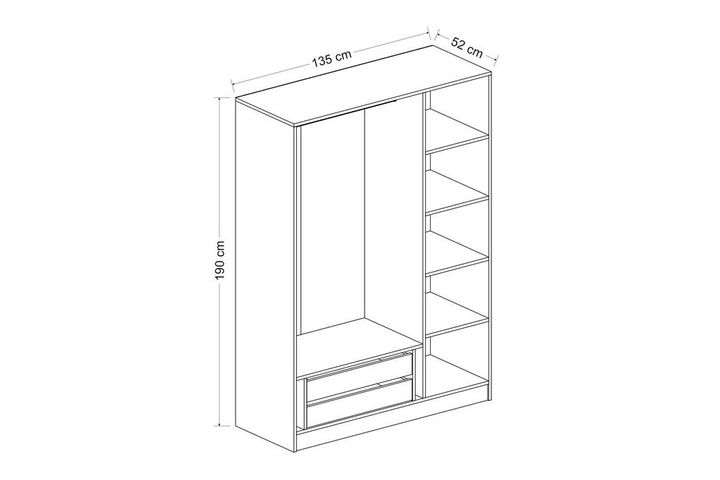 Medway Itz Kledingkast met 3 Deuren en 2 Lades, 190 cm, Walnoot