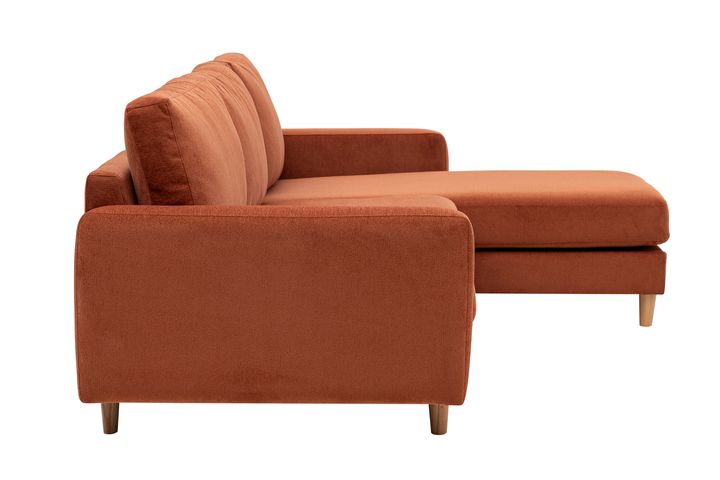 Merlin Mini Hoekbank, Natuurlijke Poten, Dunne Armleuning, Fluwelen , Steenrood