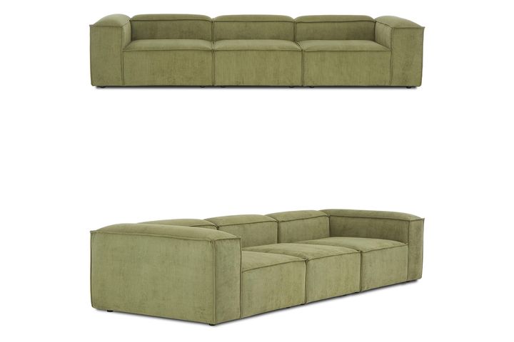 Frid Ruffelfluwelen 3-Zitsbank, Oliegroen