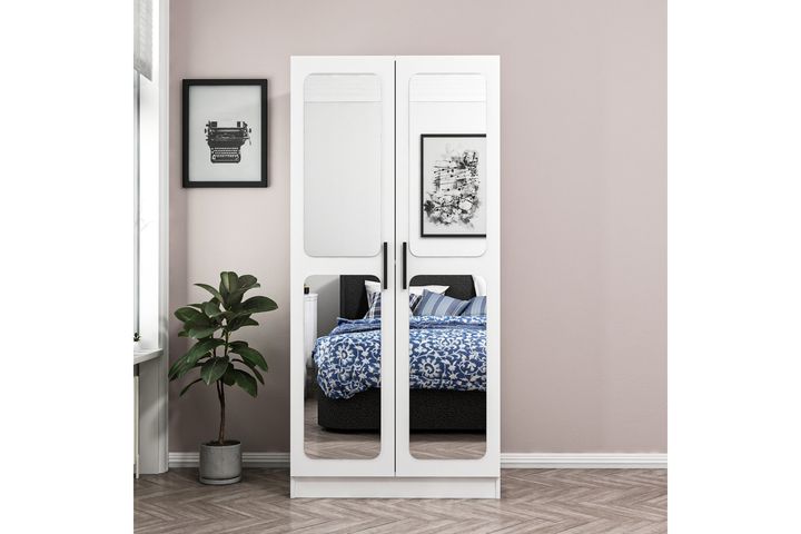 Minar Kale Kettingkast, Met 2 Deuren En Spiegel, Wit, 210 Cm