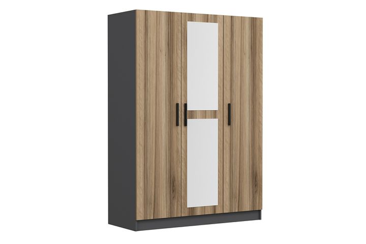 Medway Tideway Kledingkast met 3 Deuren, 2 Lades en Spiegel, 190 cm, Antraciet en Walnoot