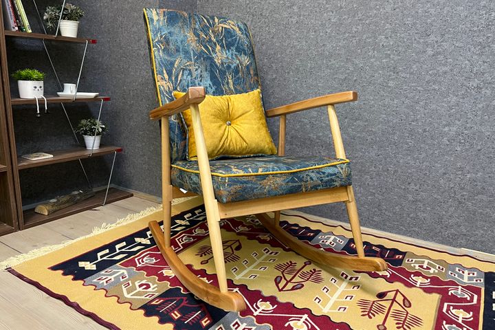 Asedia Trend Ocean Schommelstoel, Blauw & Natuurlijke Kleur