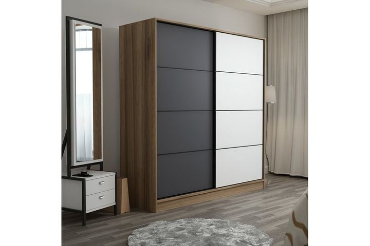 Medway Kledingkast met Schuifdeuren, 180 cm, Antraciet en Wit