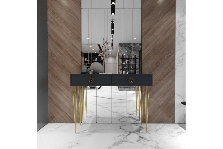 Nysa Consoletafel met 2 Lades, Antraciet & Goud