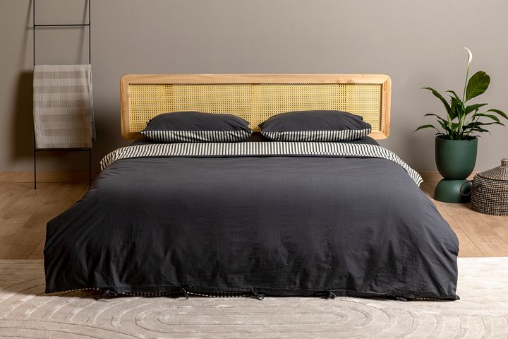 Cozy Doppelseitiges Bettwäsche-Set aus Gewaschener Baumwolle, 2-Tlg, 160x200 cm, Anthrazit