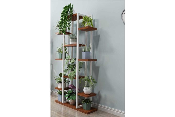 Mion Plant Stand, White & Brown