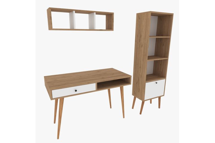 Bi̇Mossa Janus Bureau Met Planken En Boekenkast, Mand Wit, U5020