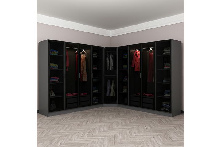 Minar Kale Kledingkast, 9 Gerookt, Met Deuren, Antraciet