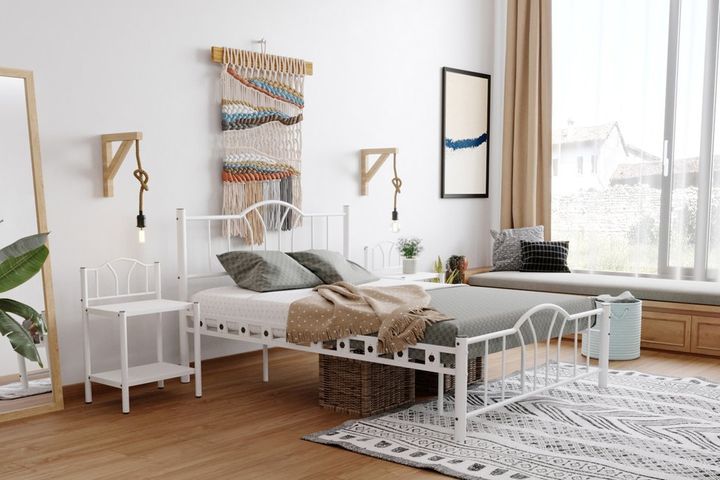 Bella Metalen Bedframe, 180x200 cm, Wit