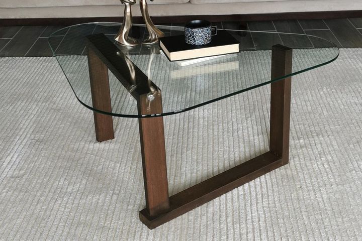 Glass Coffee Table, Dark Wood