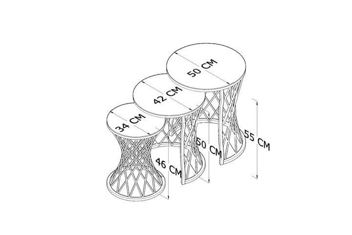 Tubihome Rieten C Bijzettafelset, Walnoot
