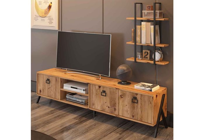 Yanke TV-Meubel met Rekken, 180 cm, Pijnboom