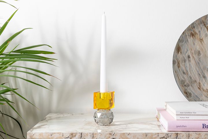 Moena Sparkle Kandelaar, Geel en Rookgrijs, 02