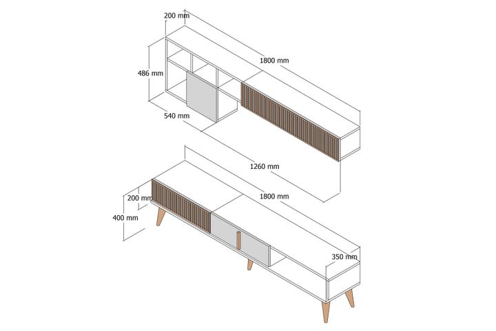 Milan TV Unit, 180 cm, Walnut & Cream