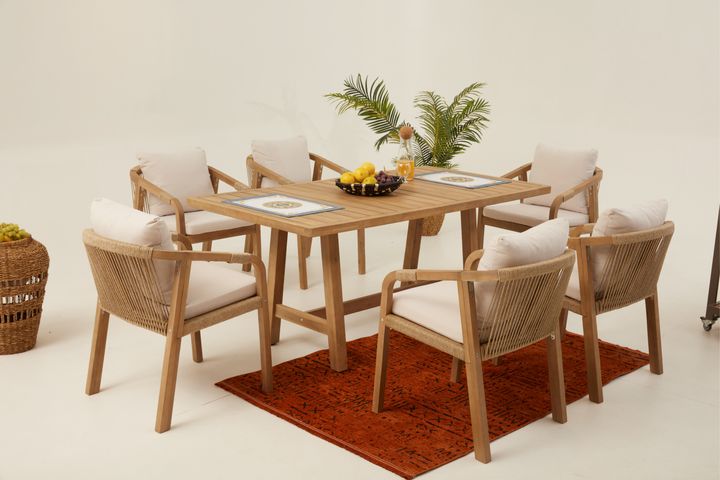 Monte Carlo Houten Tuinset, 6 Zits, Creme