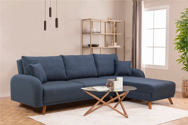Hera Hoekbank met slaapfunctie met dubbel opslagruimte, Donkerblauw