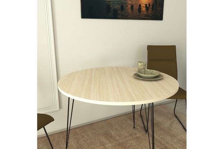 Sandalf Ronde Tafel met Metalen Poten, 90x90 cm, Eik