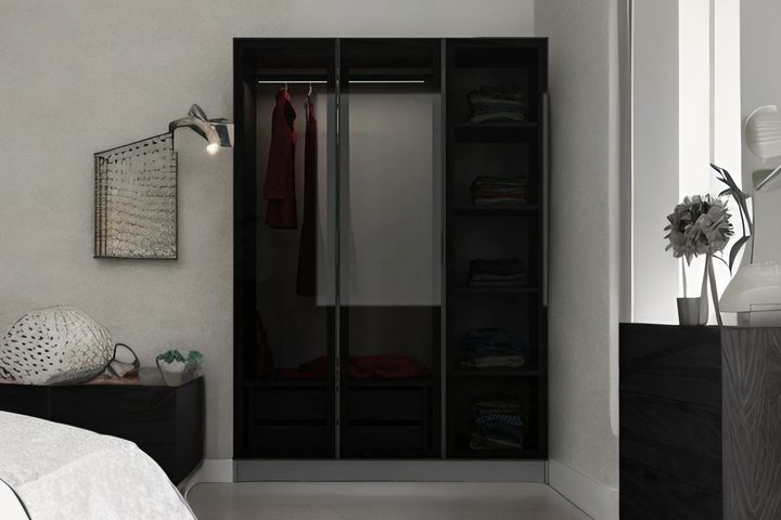 Medway Tideway Kledingkast met 3 Deuren en 2 Lades, 210 cm, Antraciet en Zwart