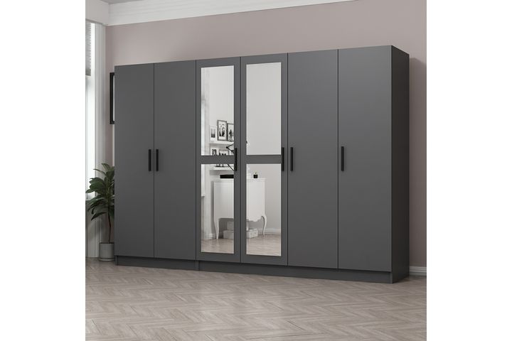 Medway Tideway Kledingkast met 6 Deuren, 2 Lades en Spiegel, 190 cm, Antraciet