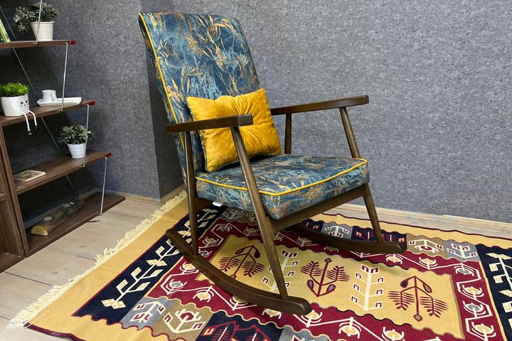 Asedia Trend Ocean Schommelstoel, Blauw & Walnoot