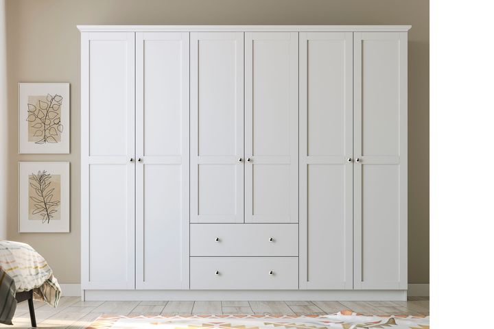 Zenio Side Kleiderschrank mit 6 Türen und 2 Schubladen, Weiß