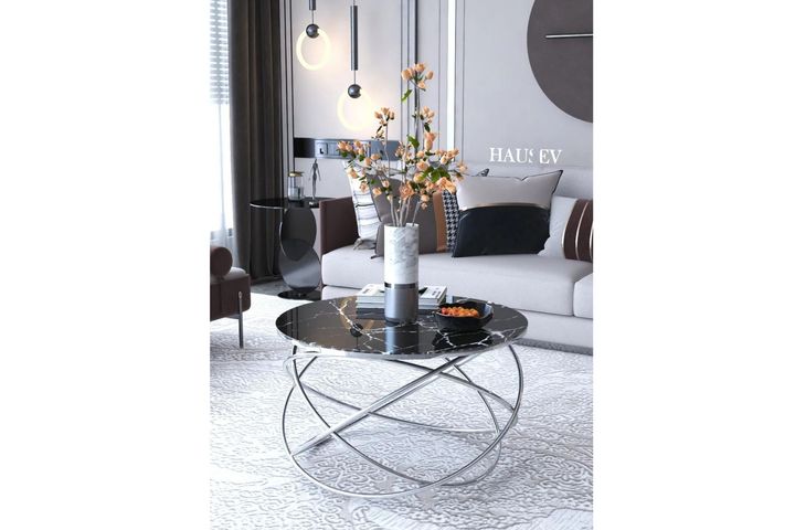 Tubihome Planet Salontafel, Zilver, Zwart Glas