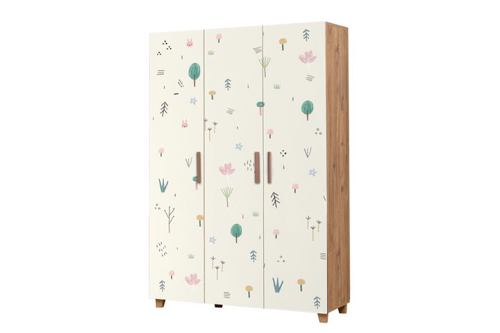 Leva Jungle Kledingkast met 3 Deuren, Pijnboom en Wit