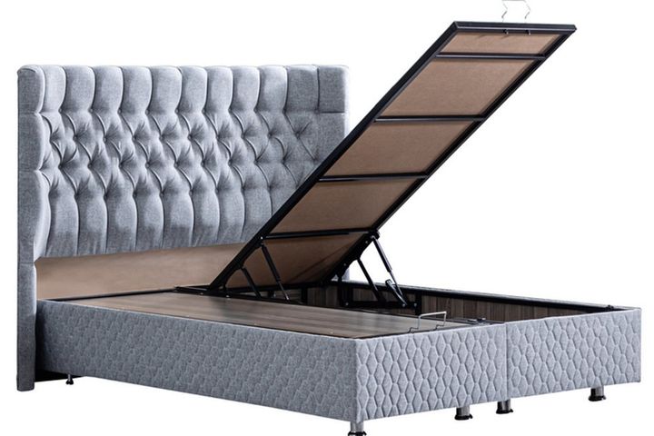 Napoli Box, Hoofdbord En Real Matras Met Pad, Lichtgrijs, 160X200