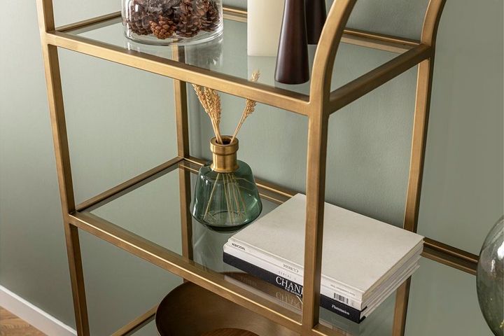 Lola Double Curve Bookcase, 120cm, Brass