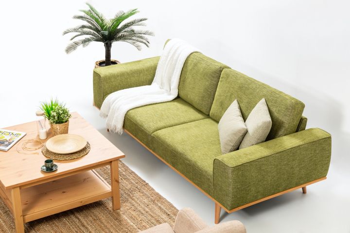 Merina 3-ZitsbankIn Linnen Stof Stof, Groene en Gele