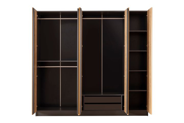 Panna Soft Kledingkast met 5 Deuren, Walnoot en Antraciet