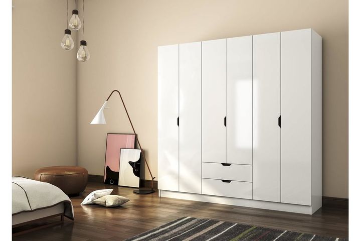 Modern Style 6 Door with 2 Drawers Wardrobe, White