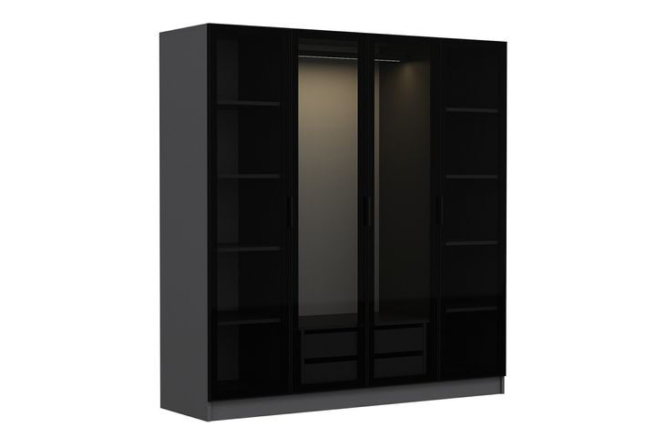 Medway Tideway Kledingkast met 4 Deuren en 2 Lades, 190 cm, Antraciet en Zwart