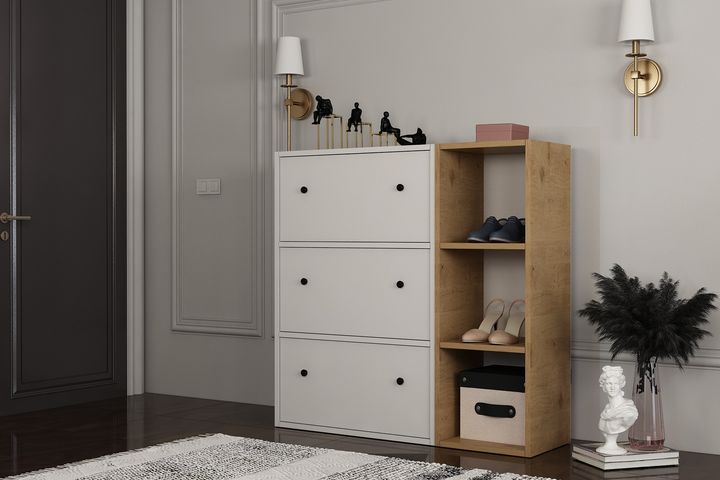 Angel Shoe Cabinet, White & Oak