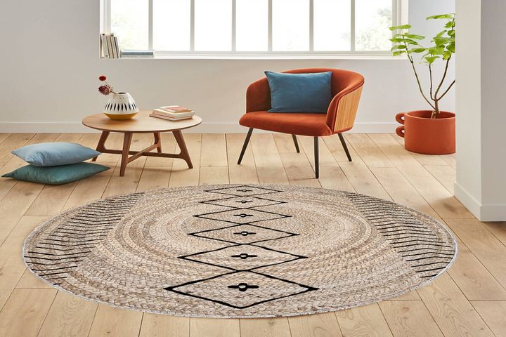 Rovigo Geometric Round Rug, 100 x 100 cm, Beige
