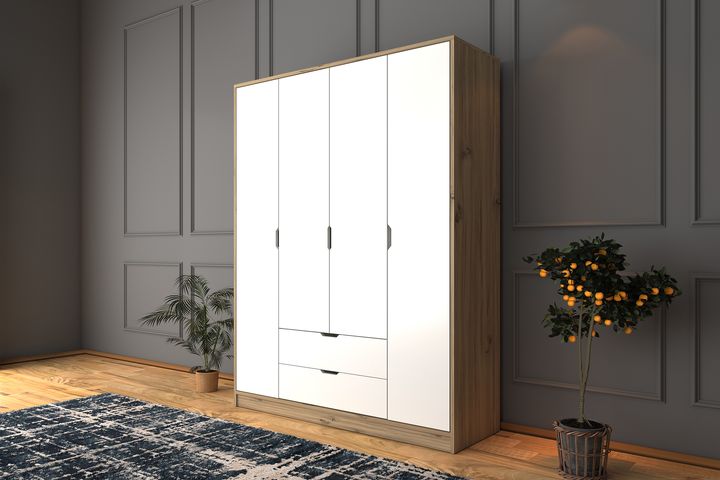 April 4 Doors with 2 Drawers Wardrobe, White
