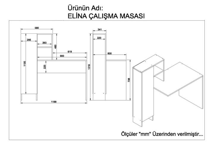 Elina Desk, 120 cm, Dark Wood & White