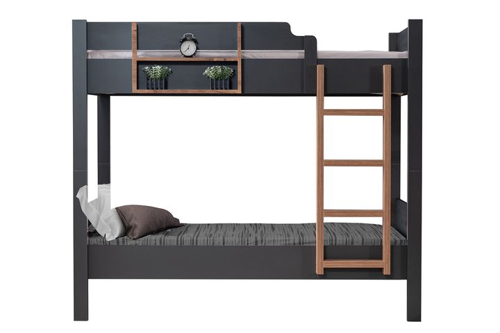 Asien Stapelbed, 90x190 cm, Antraciet en Walnoot
