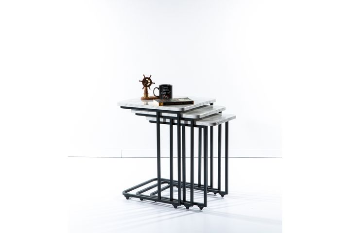 Mono C Bijzettafel, 3 Dlg, Antraciet, Wit Marmer