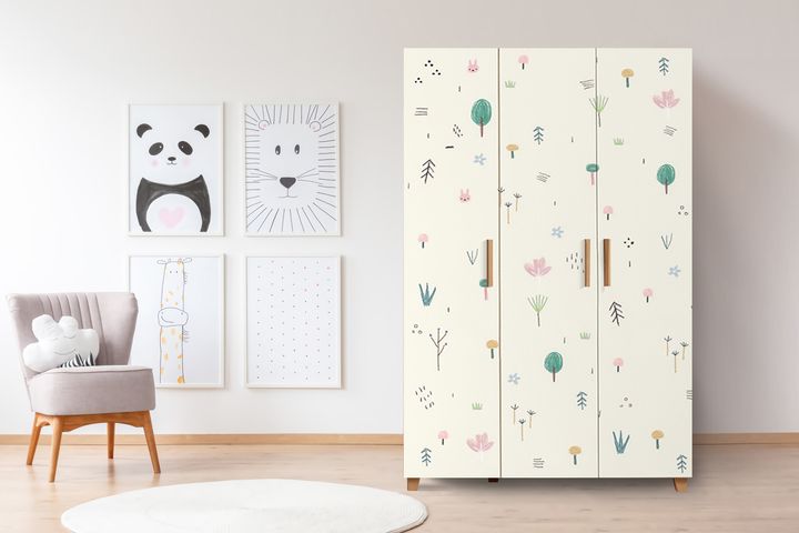 Leva Jungle Kledingkast met 3 Deuren, Pijnboom en Wit