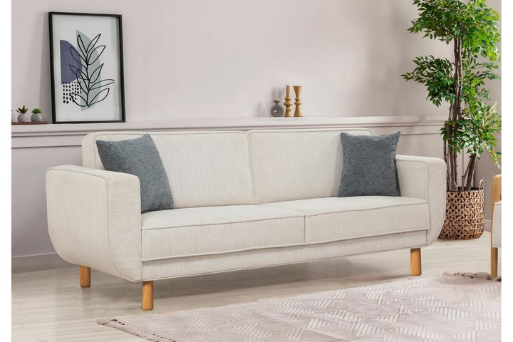 Larus 3-Zitsbank, Creme, Natuurlijke Poten