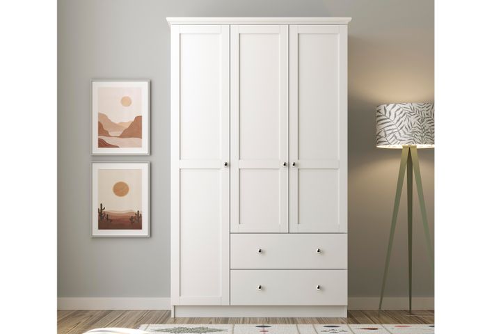 Zenio Side 3 Door with 2 Drawers Wardrobe, White