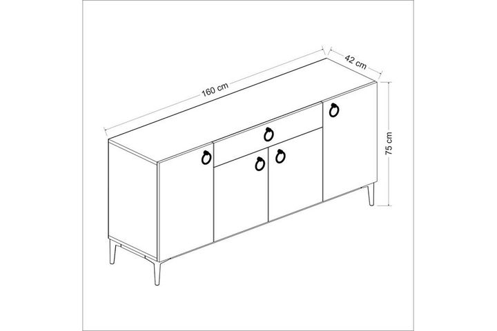 Medway Moon Moderne Dressoir, 160 cm, Goud en Walnoot