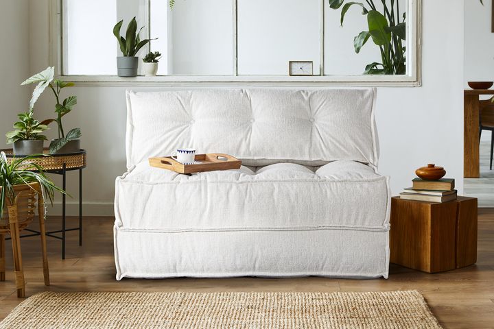 Mocca Klappbares 2-Sitzer Sofa, Weiß