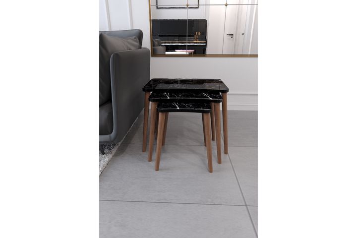 Leitha Zettafels Set met Houten Poten, Zwart Marmer