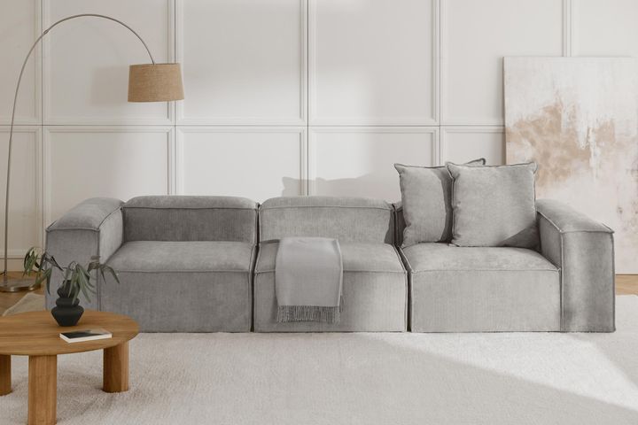 Frid Ruffelfluwelen 3-Zitsbank, Grijs