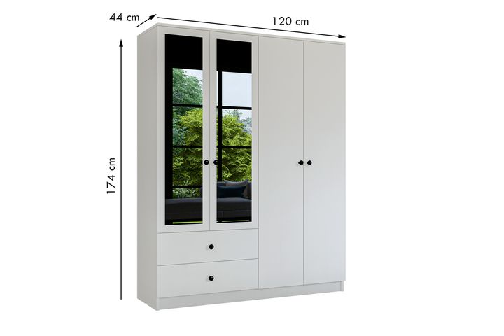 Metalia Novado Kledingkast met 4 Deuren, 2 Lades en Spiegel