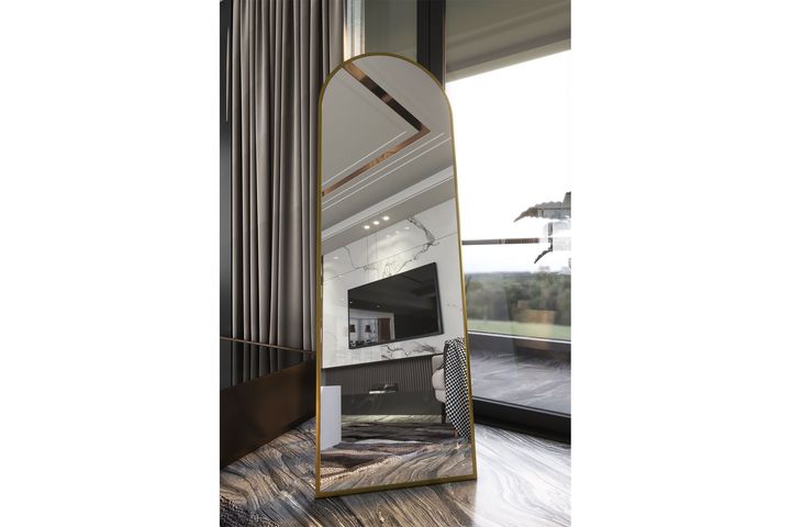 Marsah Ovaler Standspiegel aus Metall, 180x60 cm, Gold